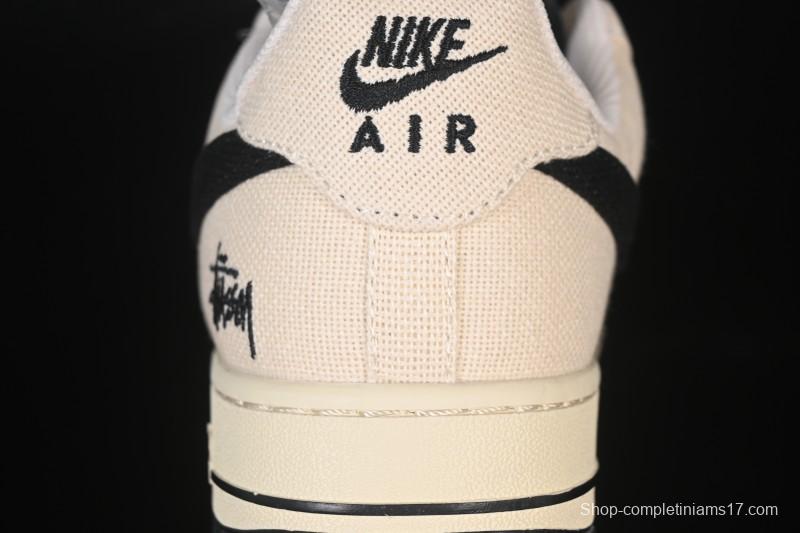 Nike Air Force 1 '07 Low Stussy Collaboration Beige Black Canvas Casual Sneakers - XX3168-155