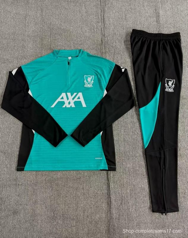 Player Version 25/26 Kids Liverpool Green AD on Both Sleeves Half Zipper Jacket+Long Pants