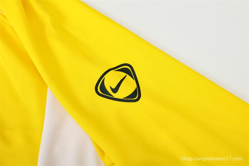 2002 Brazil Yellow Half Zipper Jacket+Long Pants