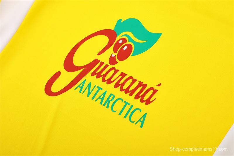 2002 Brazil Yellow Half Zipper Jacket+Long Pants