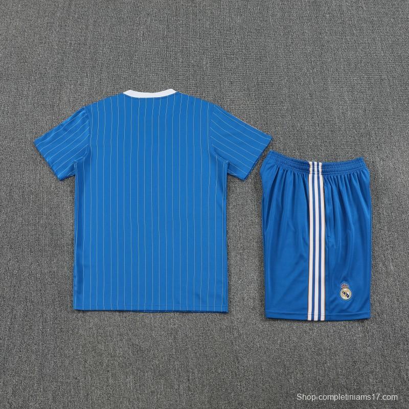 25/26 Real Madrid Adidas Original Blue Short Sleeve Jersey+Shorts