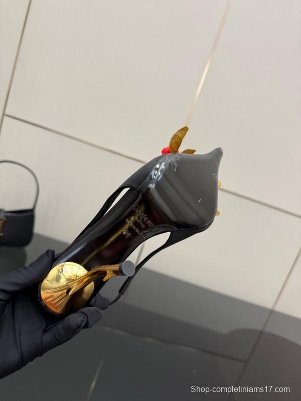 Saint Laurent 2025 SS Rose Thorn High Heels with Sculptural Gold Heel - KFY00320