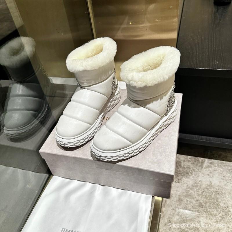 Jimmy Choo 2025 SS Casual White Sneakers with Genuine Wool Snow Boots - LY00340