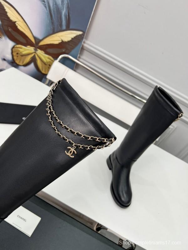 Chanel 2025 SS Quilted Leather Chain CC Four-Leaf Clover Flat Ankle Boots - LY00510