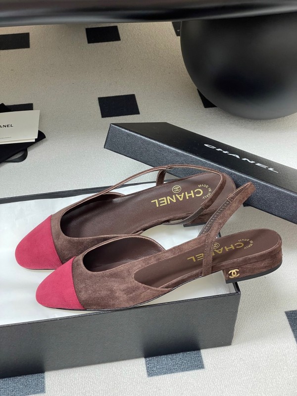 Chanel Sling-back Two-tone Suede Slingback Sandals Flat/Block Heel - KFY00280
