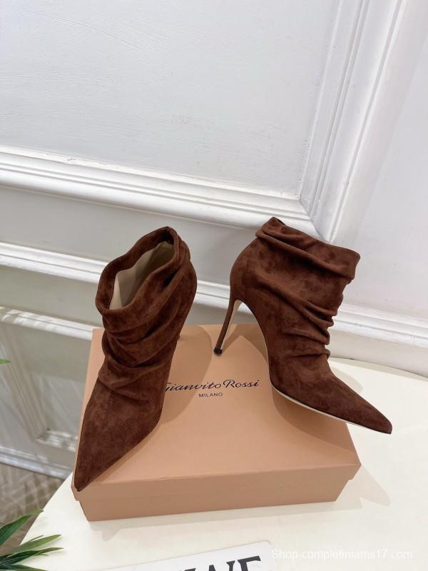 Gianvito Rossi Fall/Winter 2025 GR Pointed Toe Retro Pleated High Heel Ankle Boots - KFY00340