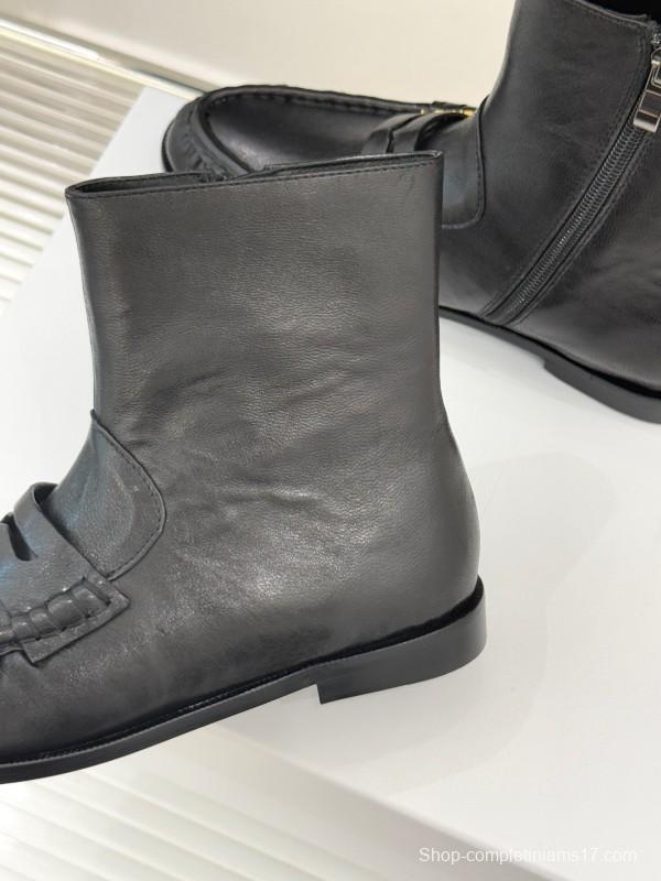 Saint Laurent YSL Letter Loaf Short Boots with Pleated Trim - KFY00430