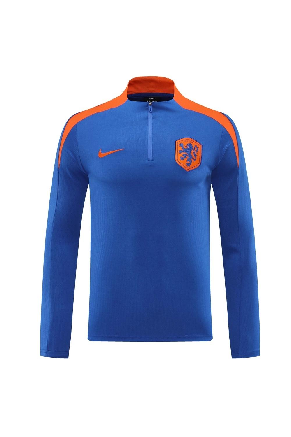 2025 Netherlands Blue Half Zipper Jacket+Long Pants