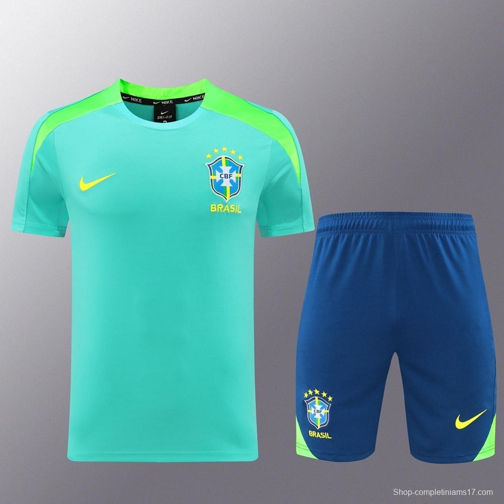 2025 Brazil Lake Green Short Sleeve+Soccer Shorts