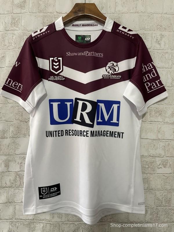 2025 Manly Warringah Sea Eagles White with Maroon V-Chevron Away Jersey