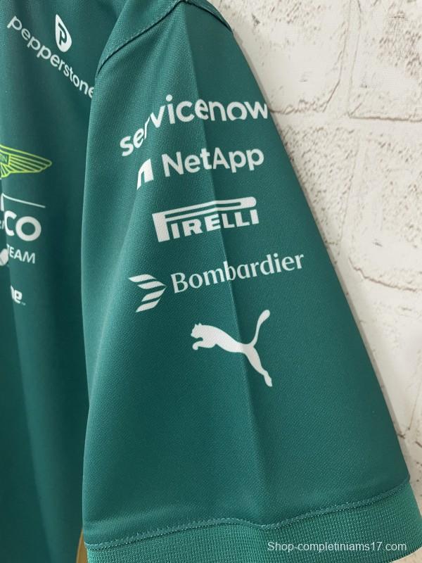 2025 F1 Aston Martin Aramco F1 Team Dark Green with Yellow Zipper Polo