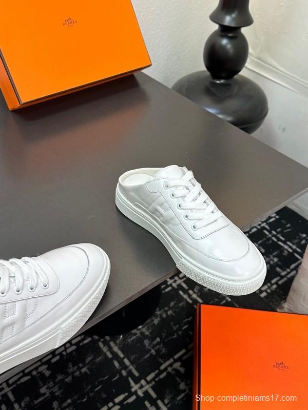 Hermès Deep Series Couple White Sneakers Casual Skate Shoes - AS00320