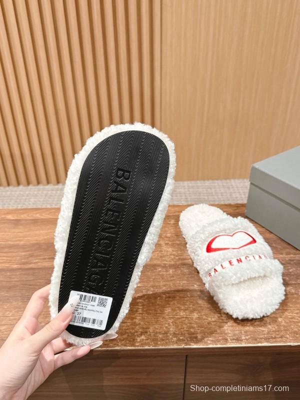 Balenciaga 2025 SS Qixi Limited Series Letter Embroidery Platform Shearling Slippers - AS00200