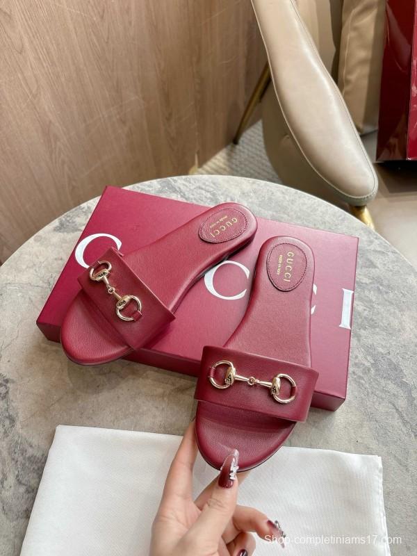 Gucci 2025/SS Leather Mule Sandals with Light Gold Hardware - 8023-3