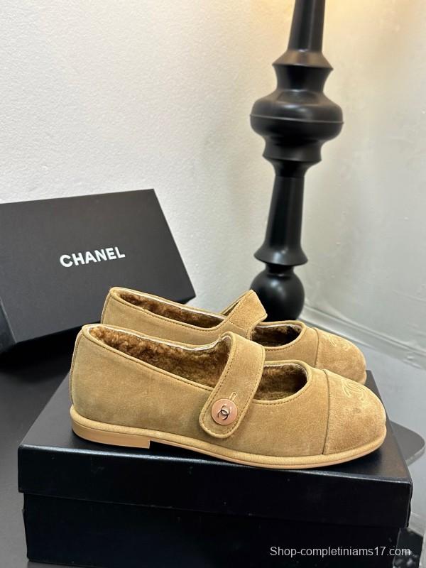 Chanel 2025 SS New French Style Mary Jane Flat Shoes with Fur - KFY00300