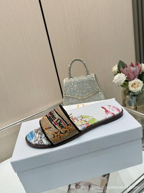 Dior 2025 SS Embroidered Monogram Slippers for Women with Lambskin Lining - L Y00200/L Y00240