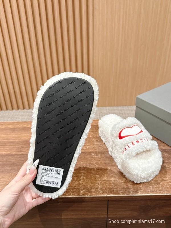 Balenciaga 2025 SS Qixi Limited Series Letter Embroidery Platform Shearling Slippers - AS00200