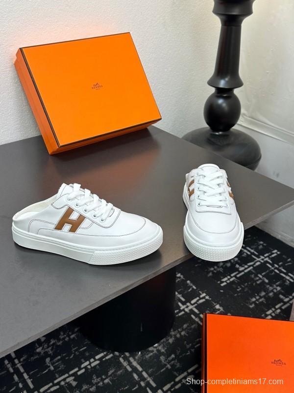 Hermes Deep Series Couple White Sneakers Casual Skate Shoes - AS00320