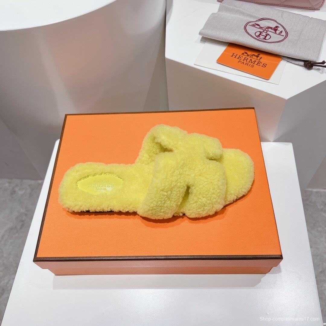 H Teddy Wool H Slippers Flat Sole Winter Edition - LY00240