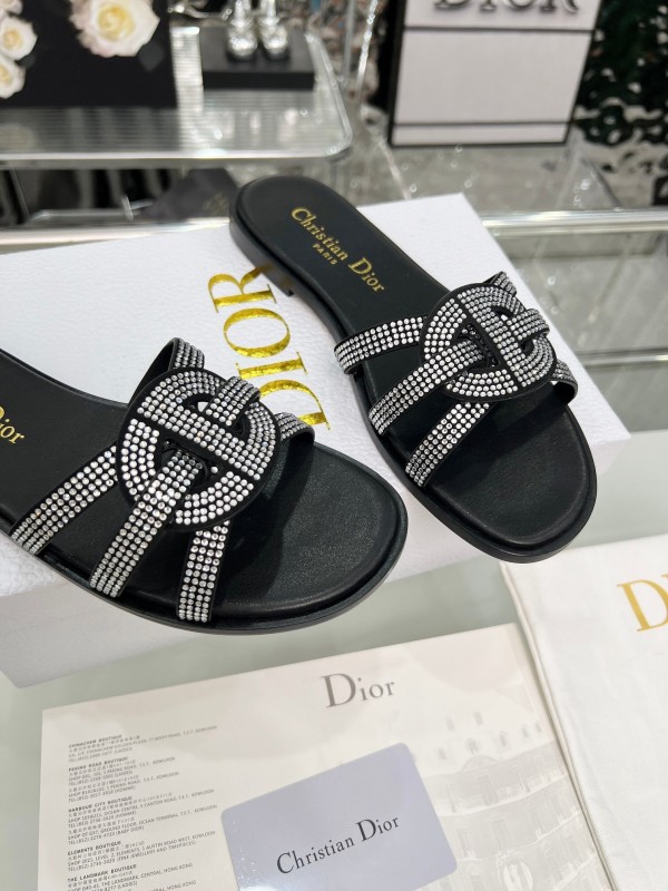Dior D-Lane Sandals Hollow-out Design with Gold Embellishments - LY00220/LY00260