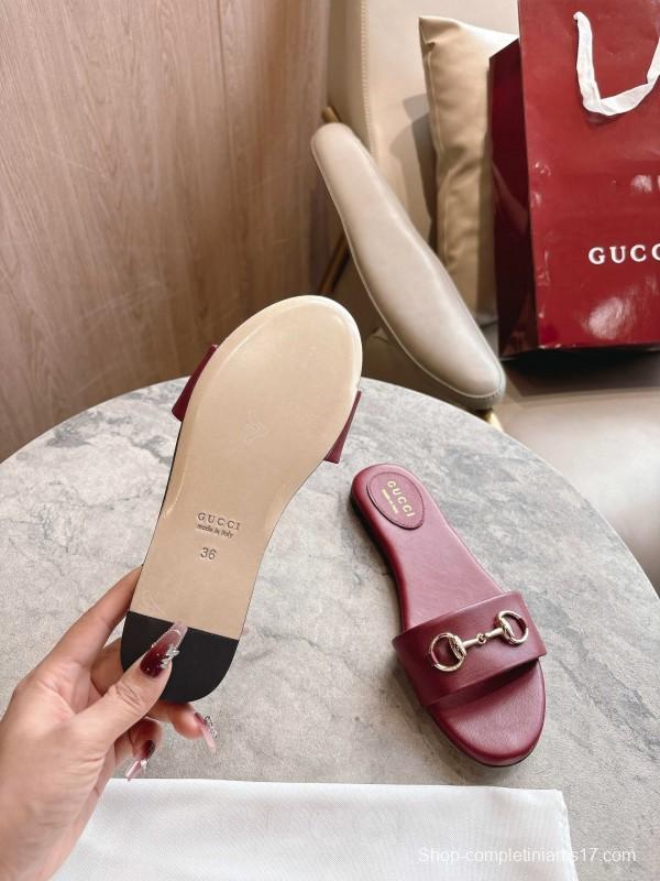 Gucci 2025/SS Leather Mule Sandals with Light Gold Hardware - 8023-3