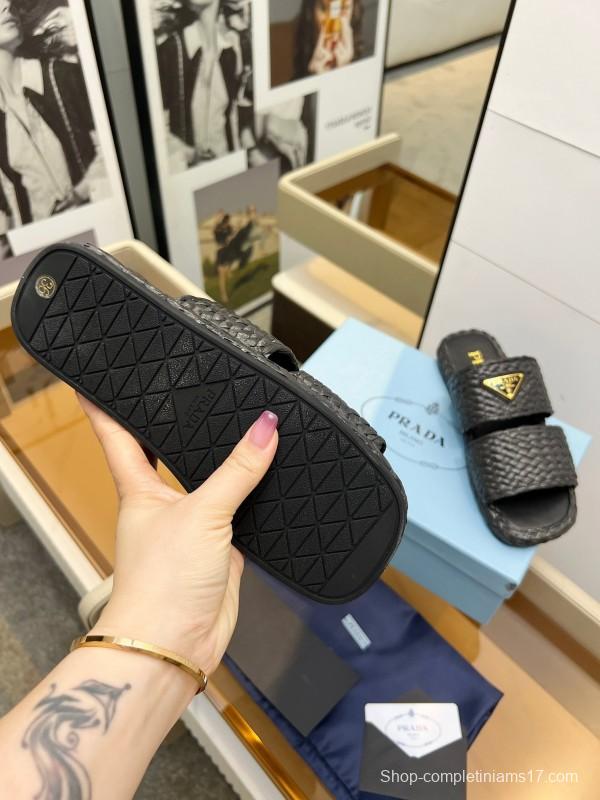 Prada 2025 SS Raffia Handwoven Open-Toe Sandals - KFY00260