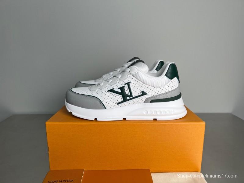 Lv Classic Leather Round Toe Lace-Up Low Top Casual Shoes - YC