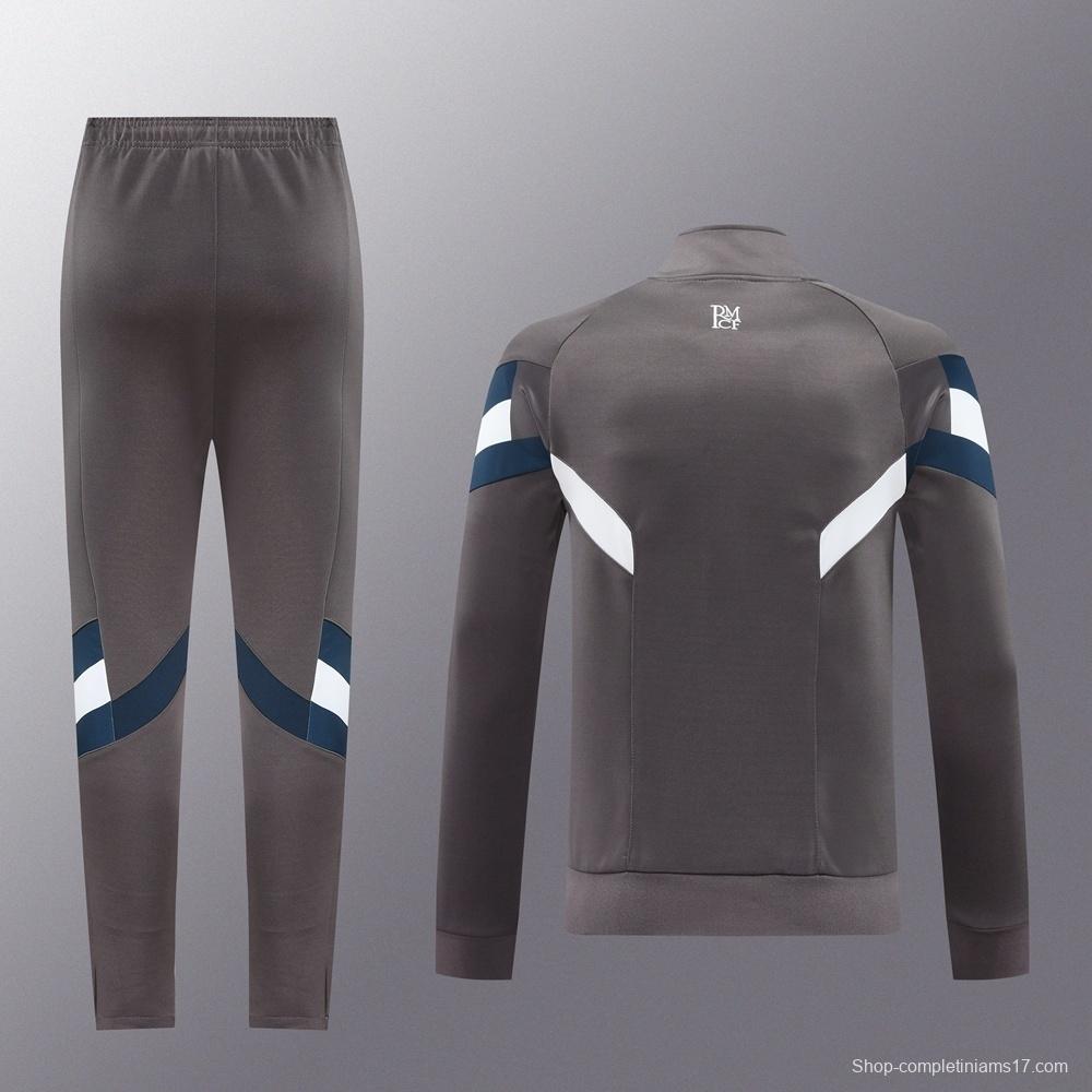 25/26 Real Madrid Light Grey Full Zipper Jacket+Long Pants