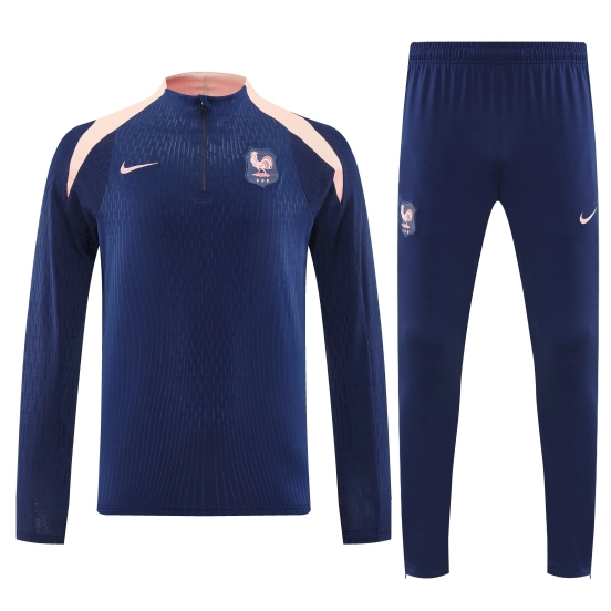 Player Version 2026 France Navy/Pink Half Zipper Jacket Tracksuit +Long Pants