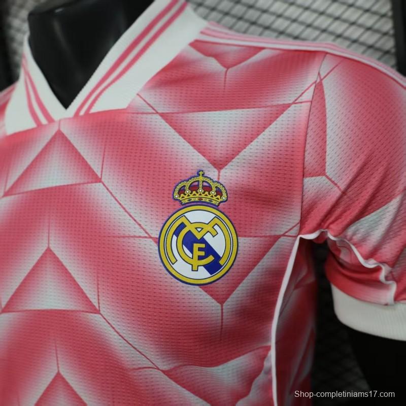 Player Version 1988/89 Real Madrid Third Pink with Geometric Chevron Pattern Jersey