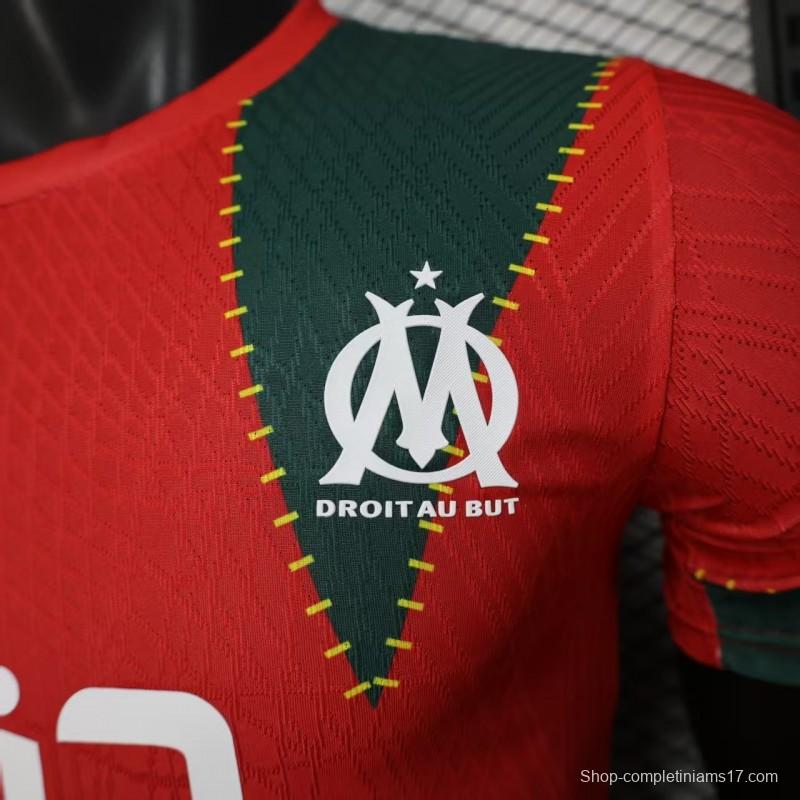 25/26 Player Version Marseille Red and Green with Morocco Flag Design Jersey