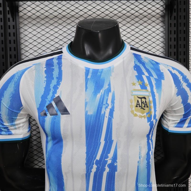 2026 Player Version Argentina White and Light Blue with Brushstroke Stripes Jersey