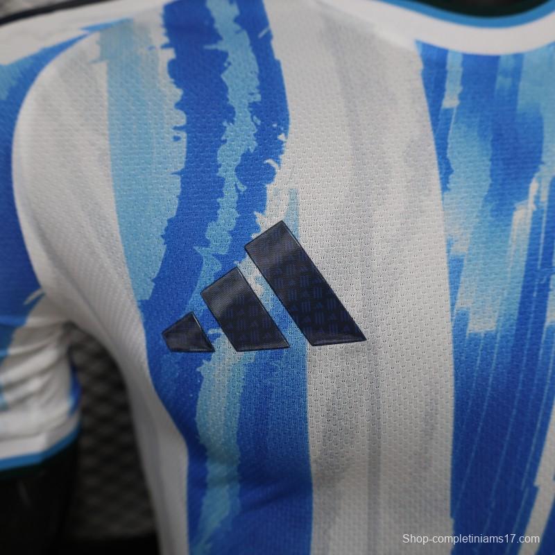 2026 Player Version Argentina White and Light Blue with Brushstroke Stripes Jersey