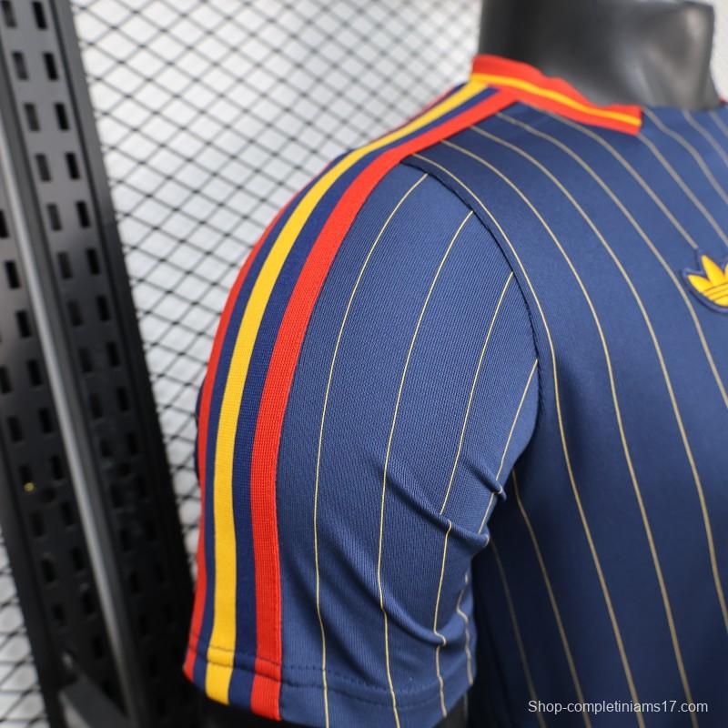 2026 Player Version Spain Navy Blue with Thin Yellow Pinstripes Jersey
