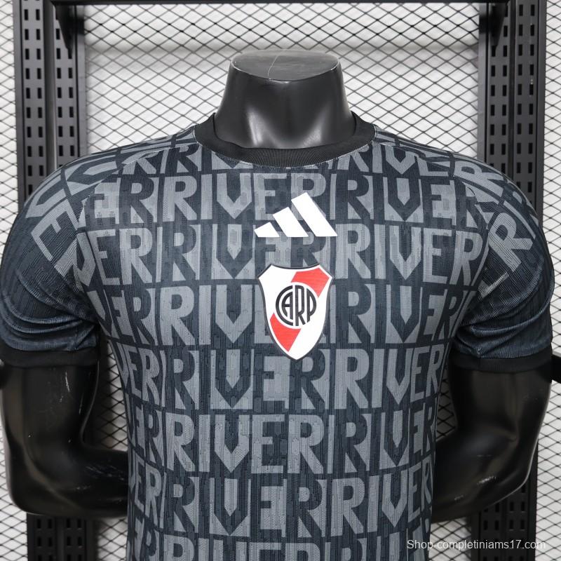 Player Version 26/27 River Plate Away Black with All-Over Letter Print Jersey