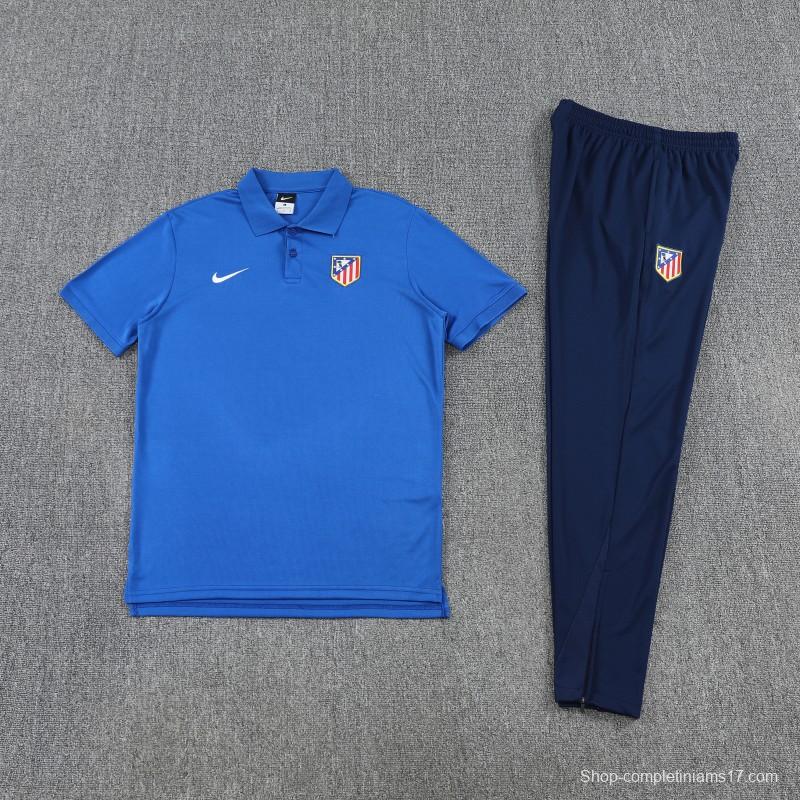 26/27  Atletico Madrid Blue  Polo Training Shirt + Long Pants Tracksuit