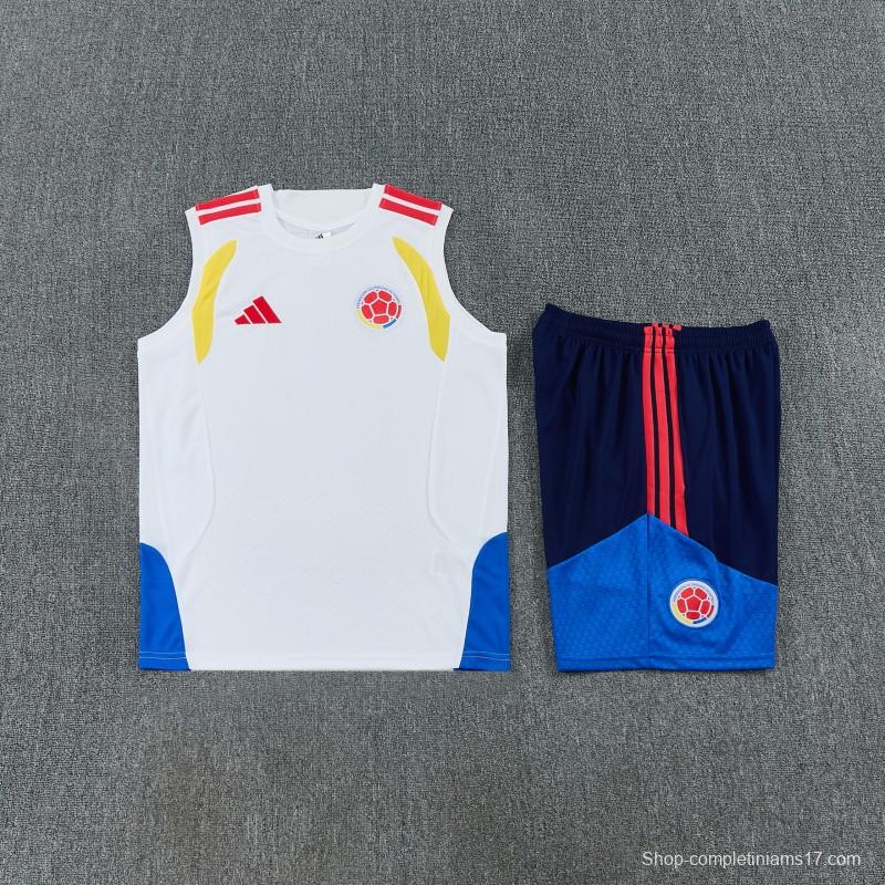 26/27 Colombia White Sleeveless Training Vest +Navy Blue Shorts Set