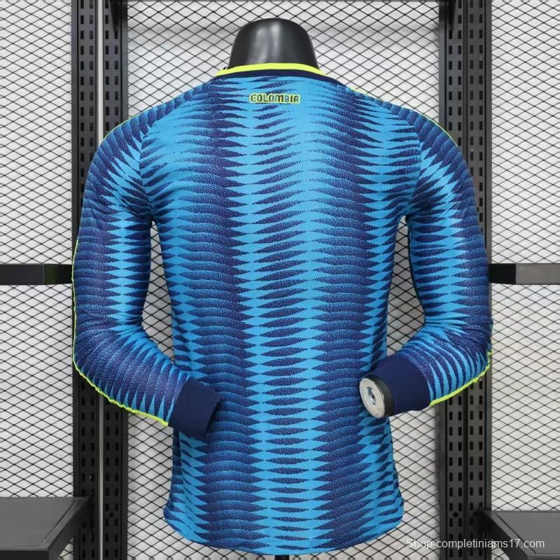 Player Version 2027 Colombia Away Blue with Wave Jacquard Pattern Long Sleeve Jersey