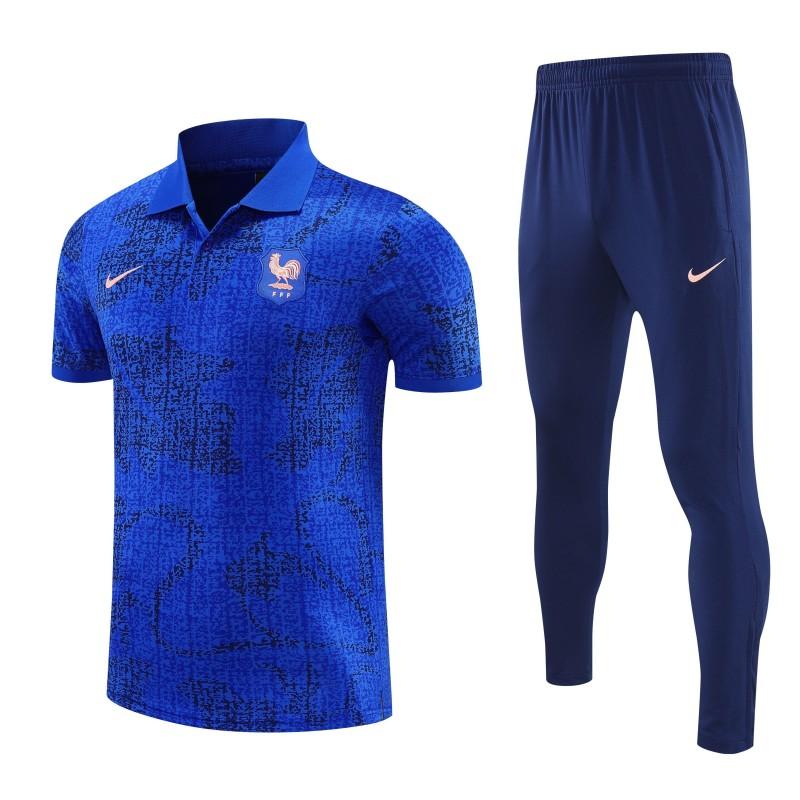 26/27  France  Blue Polo Training Shirt + Long Pants Tracksuit