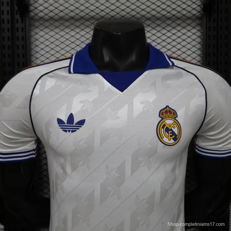 Player Version 26/27 Real Madrid Home White with Blue Collar & Jacquard Pattern Jersey