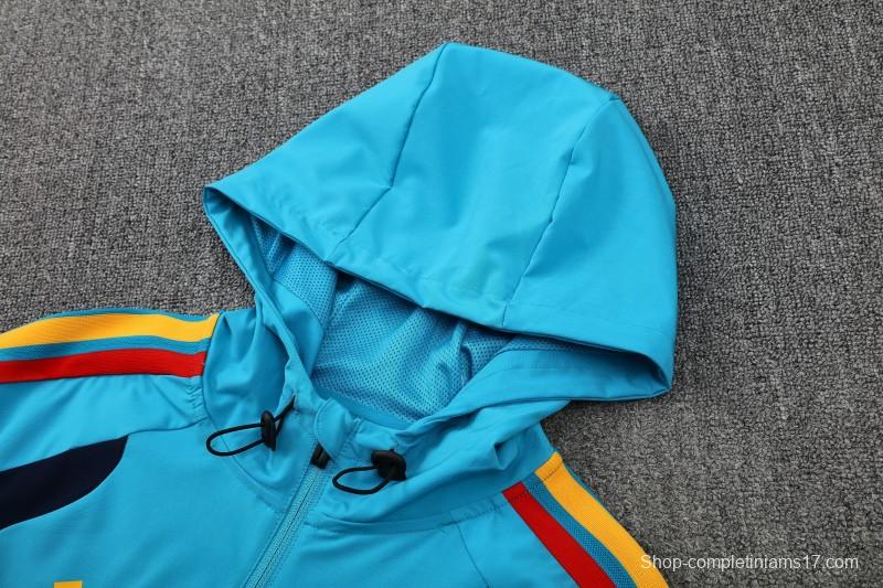 26/27  Spain Light Blue & Navy Blue Full Zipper Hooded Jacket Tracksuit + Long Pants