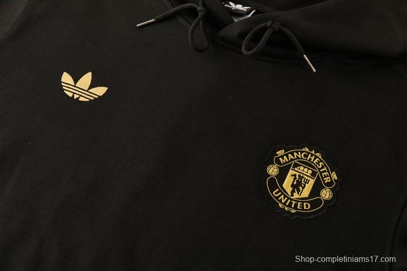 26/27 Manchester United Black Pullover Hooded Tracksuit + Long Pants