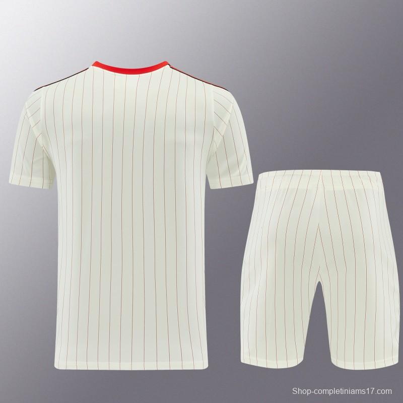26/27 Benfica × Adidas Originals Off-White Pinstripe Short Sleeve+Soccer Shorts