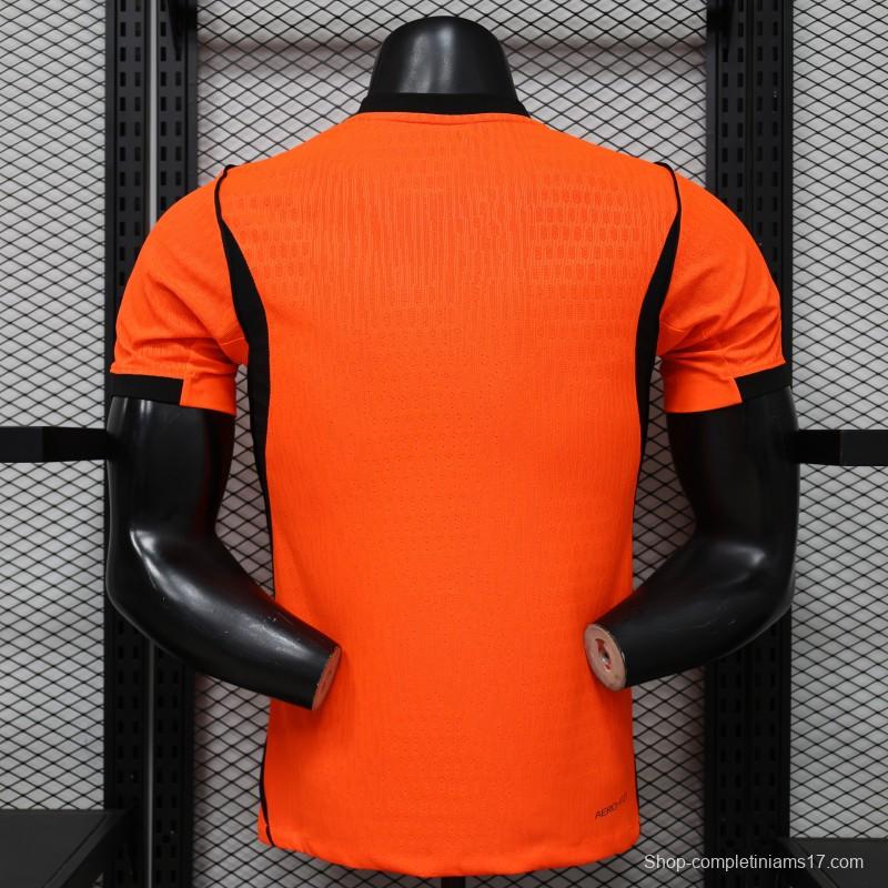 Player Version 2026 Netherlands Orange with Black Side Panel Home Jersey