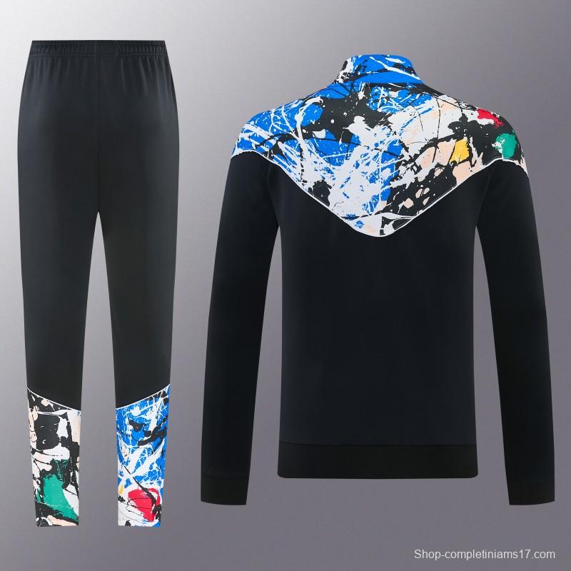 2026/27 Manchester United Black Grunge Splatter Paint Full Zipper Jacket Tracksuit + Long Pants