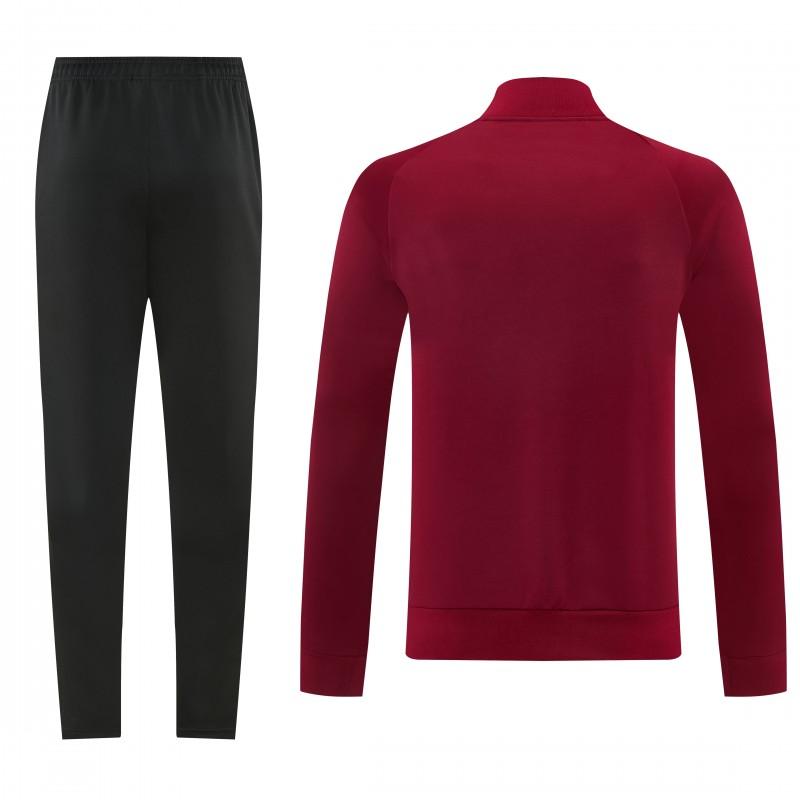 2026/27 AS Roma Burgundy & Gold Full Zipper Jacket Tracksuit +Black  Long Pants