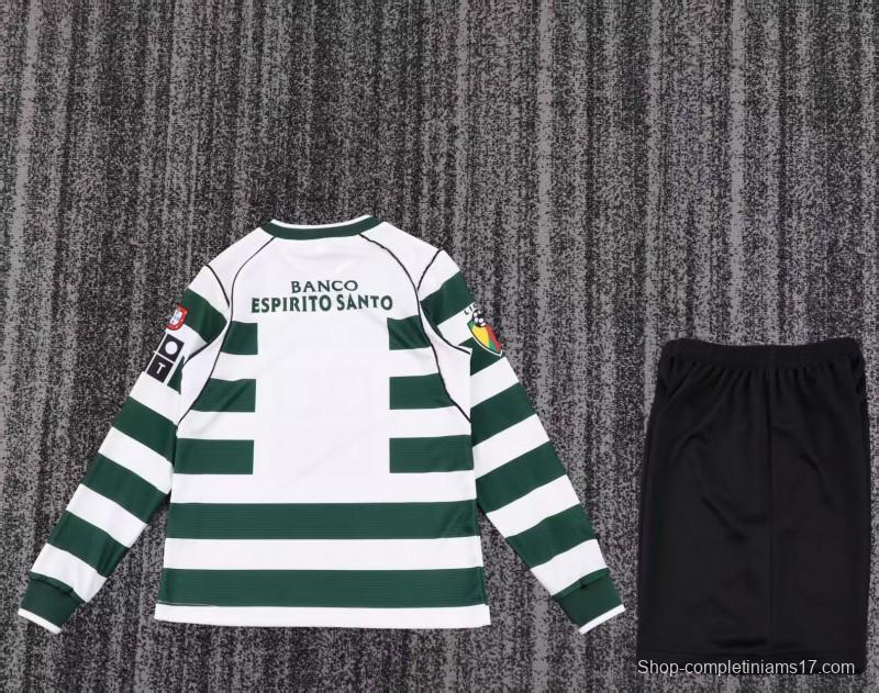 Retro Kids 01/03 Sporting CP White Green Home Long Sleeve Jersey
