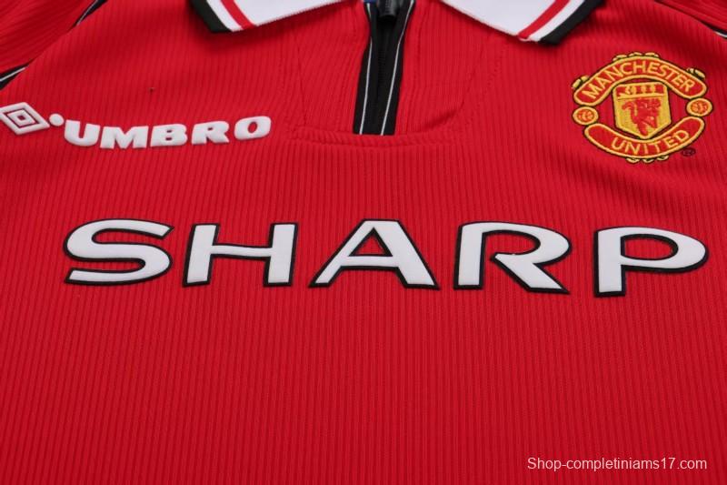 Retro Kids 98/99 Manchester United Red Home Long Sleeve Jersey