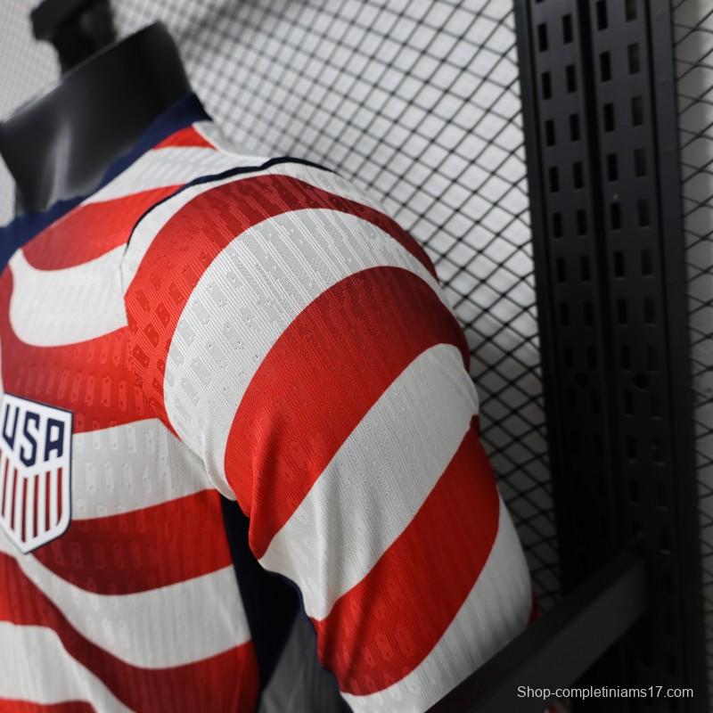 Player Version 2026 USA White & Red with Wave Stripe Long Sleeve Home Jersey