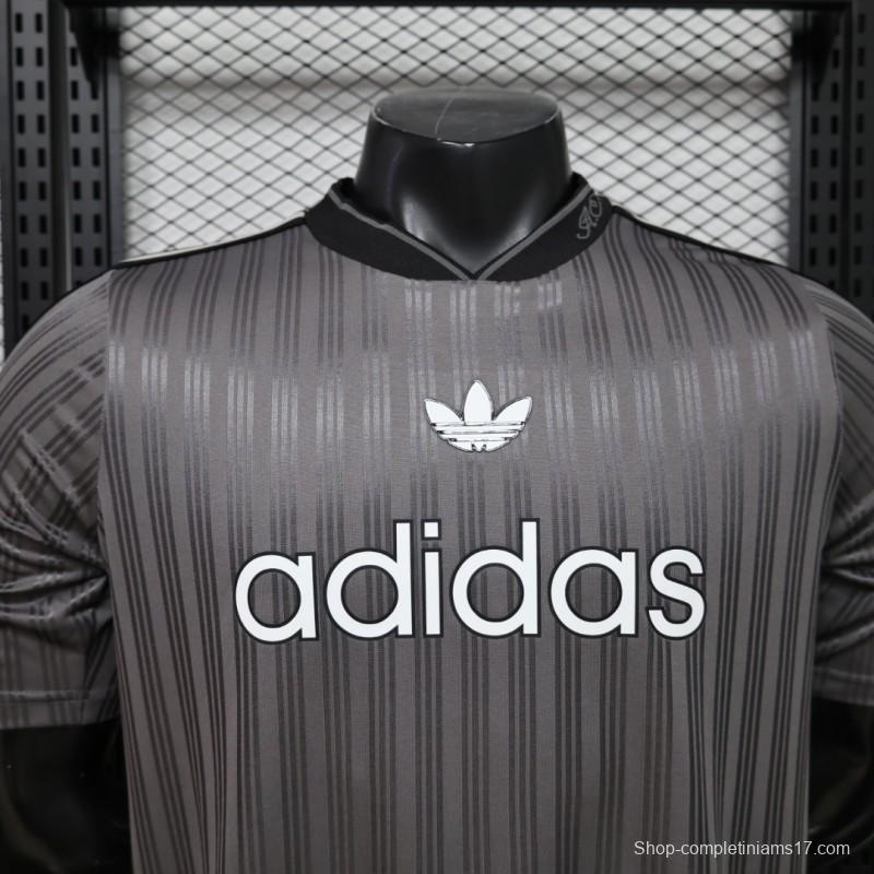 Player Version 2026  Adidas Originals Retro Style Charcoal Grey Stripe Football Jersey